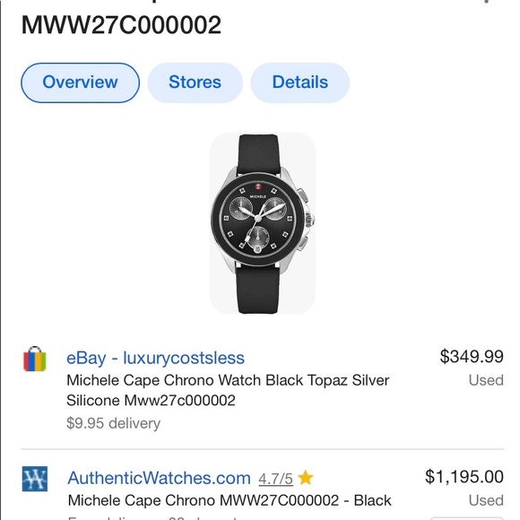 NEW! Michele MWW27C000002 Cape Chrono silver topaz silicone rubber band black - Picture 7 of 7